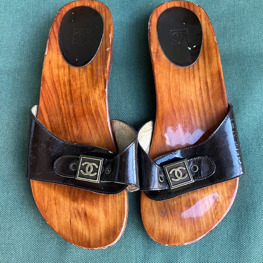 Authentic Chanel Black/Brown Dr. Scholl Slide Mules Sandals Size 9 Women’s